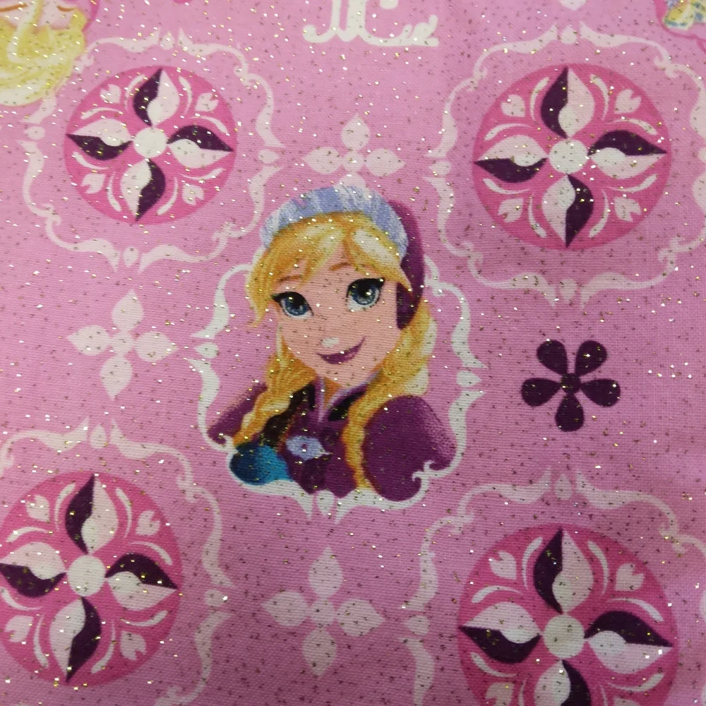 FABRIC Disney Frozen Fabric, Elsa & Ana Patch On Glitter Pink, 2.5 Yards